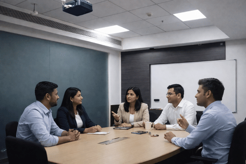 Team meeting in a conference room at Elite Co-Working Indore